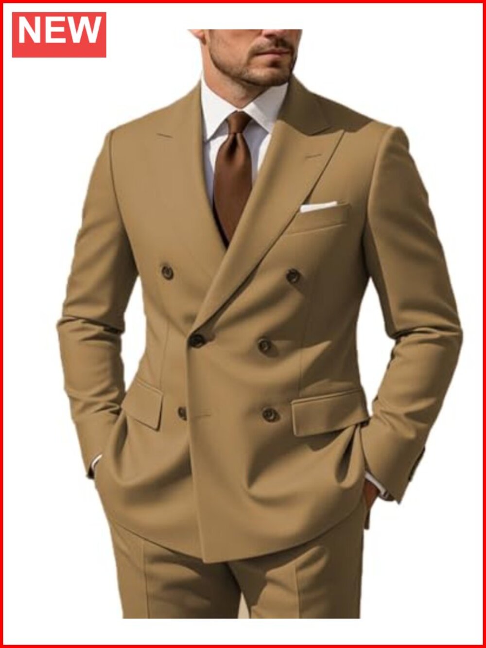 Men's Slim Fit 2 Piece Double Breasted Suit Blazer & Pants Polyester Wedding